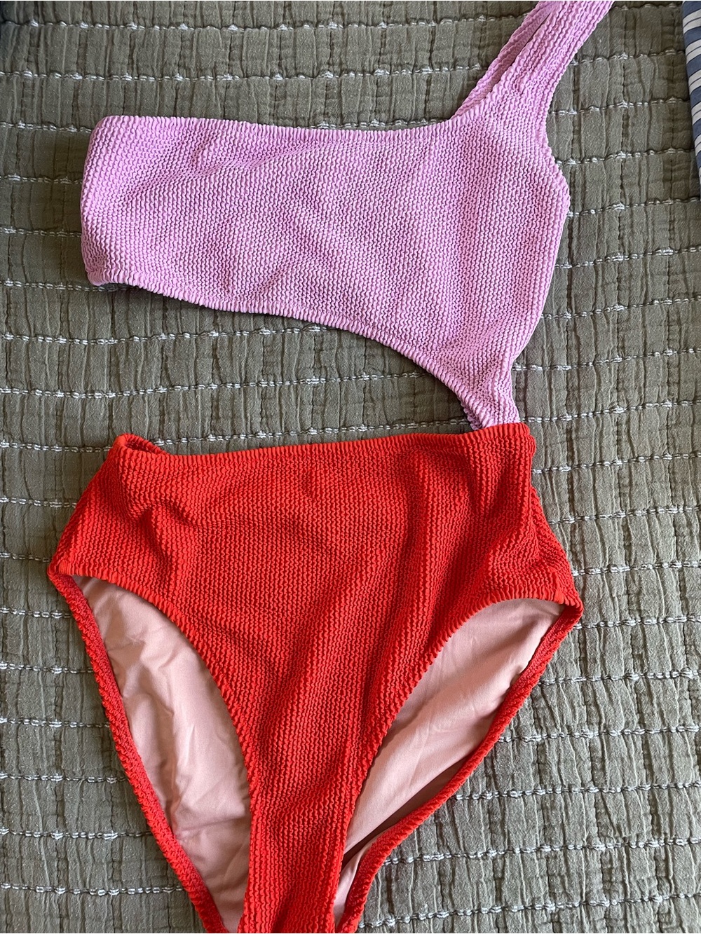J Crew Two-Tone One-Shoulder Bikini - Pink & Red
